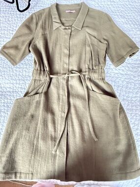 Calypso St. Barth Olive Short-Sleeve Tie-Waist Midi Dress